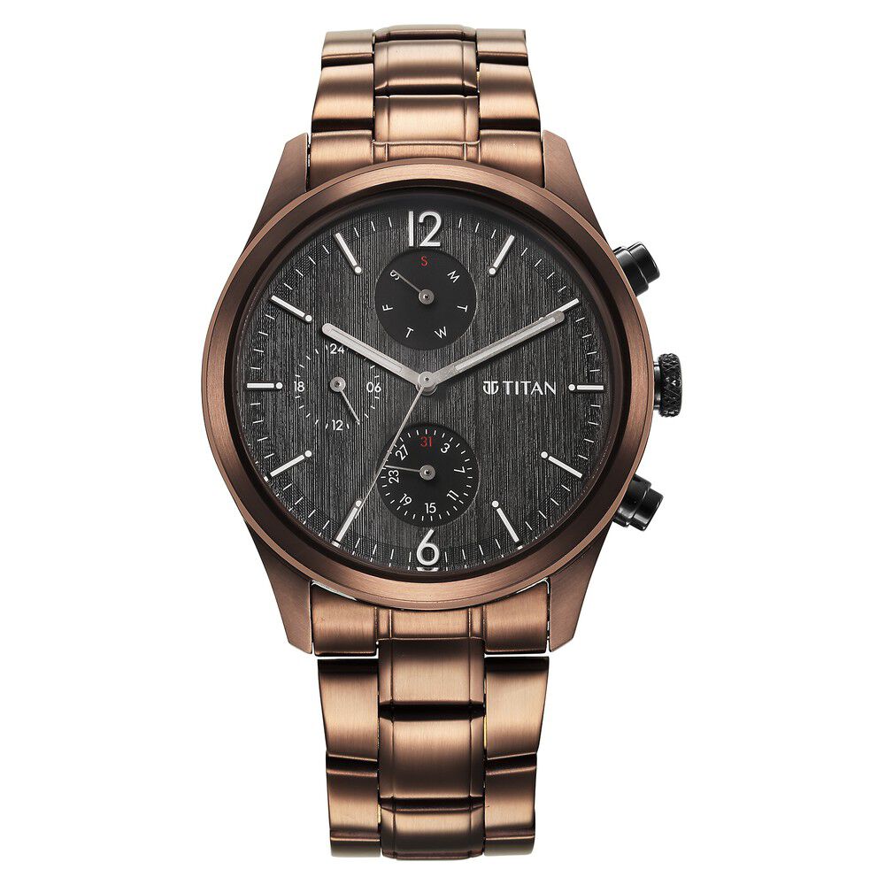 Buy Online Titan Quartz Analog with Date Grey Dial Stainless Steel