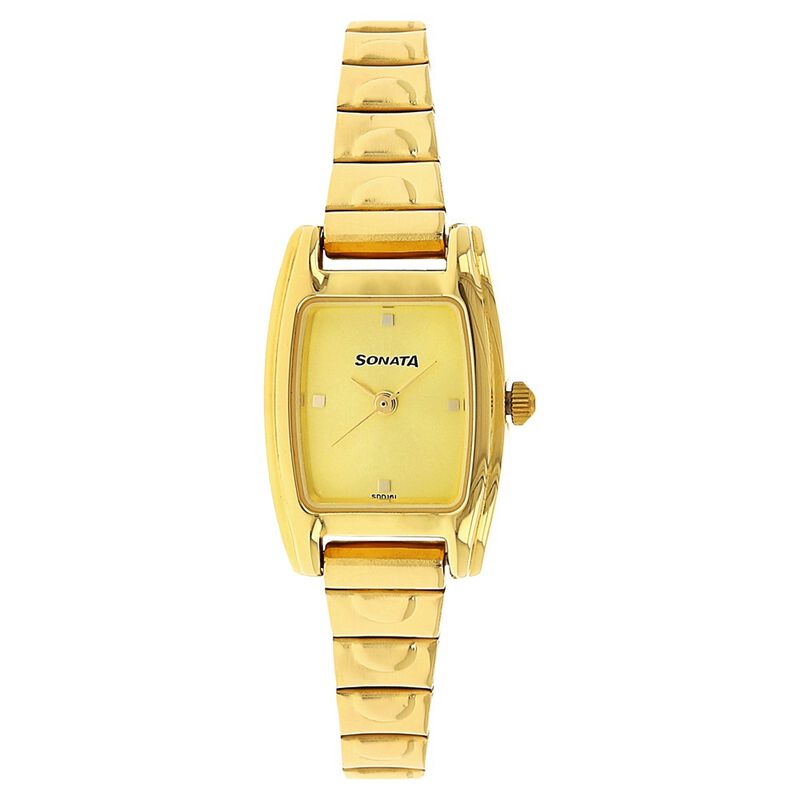 Sonata Quartz Analog Champagne Dial Stainless Steel Strap Watch for Women