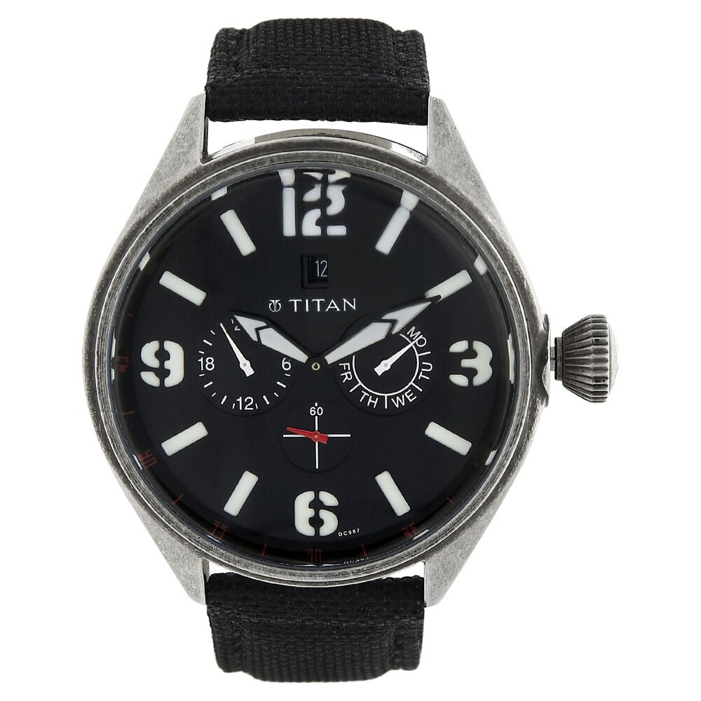 Buy Online Titan Quartz Analog Black Dial Plastic Strap Watch for