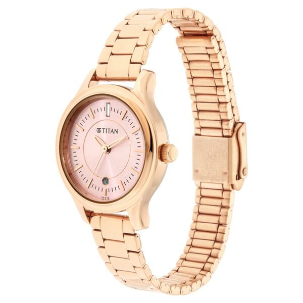 Titan Quartz Analog with Date Rose Gold Dial Rose Gold Metal Strap Watch For Women - image number 2