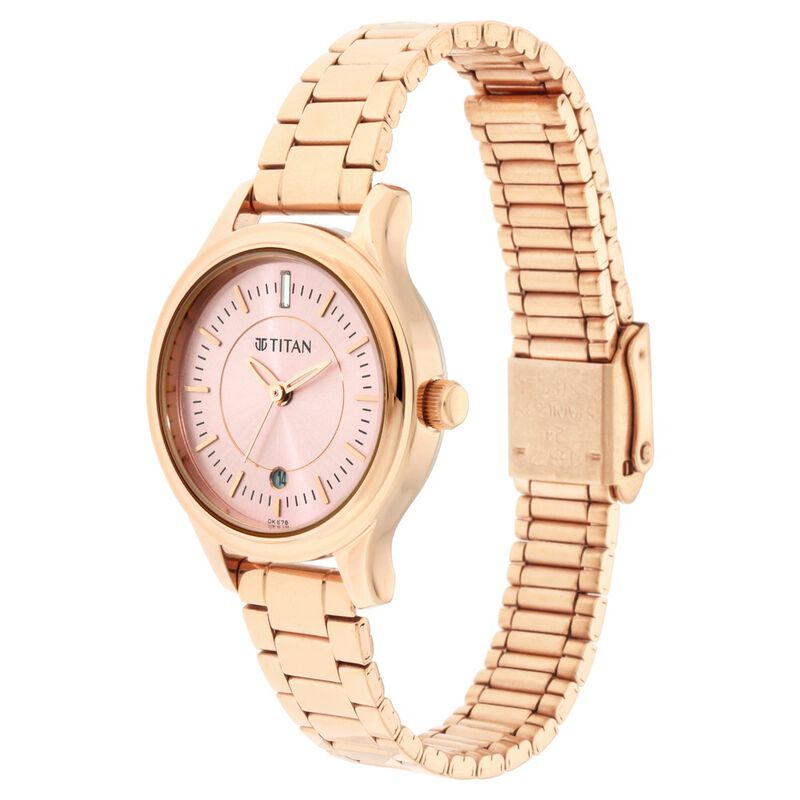 Titan Quartz Analog with Date Rose Gold Dial Metal Strap Watch for Women - image number 2