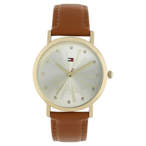 Tommy Hilfiger Quartz Analog Golden Dial Leather Strap Watch for Women - image number 0