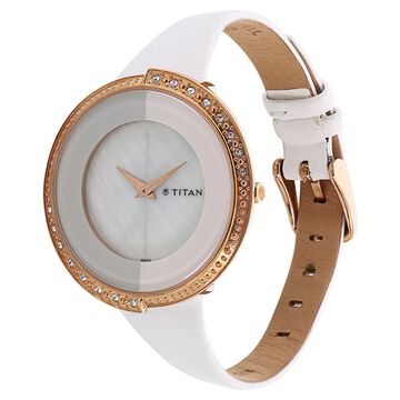 Titan Quartz Analog White Dial Leather Strap Watch for Women