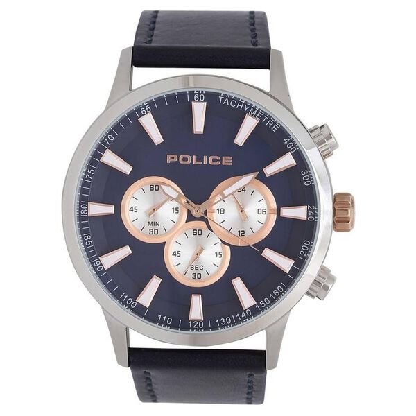 Police Quartz Multifunction Blue Dial Leather Strap Watch for Men - image number 0