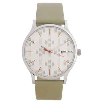 Sonata Knot White Dial Leather Strap Watch for Men
