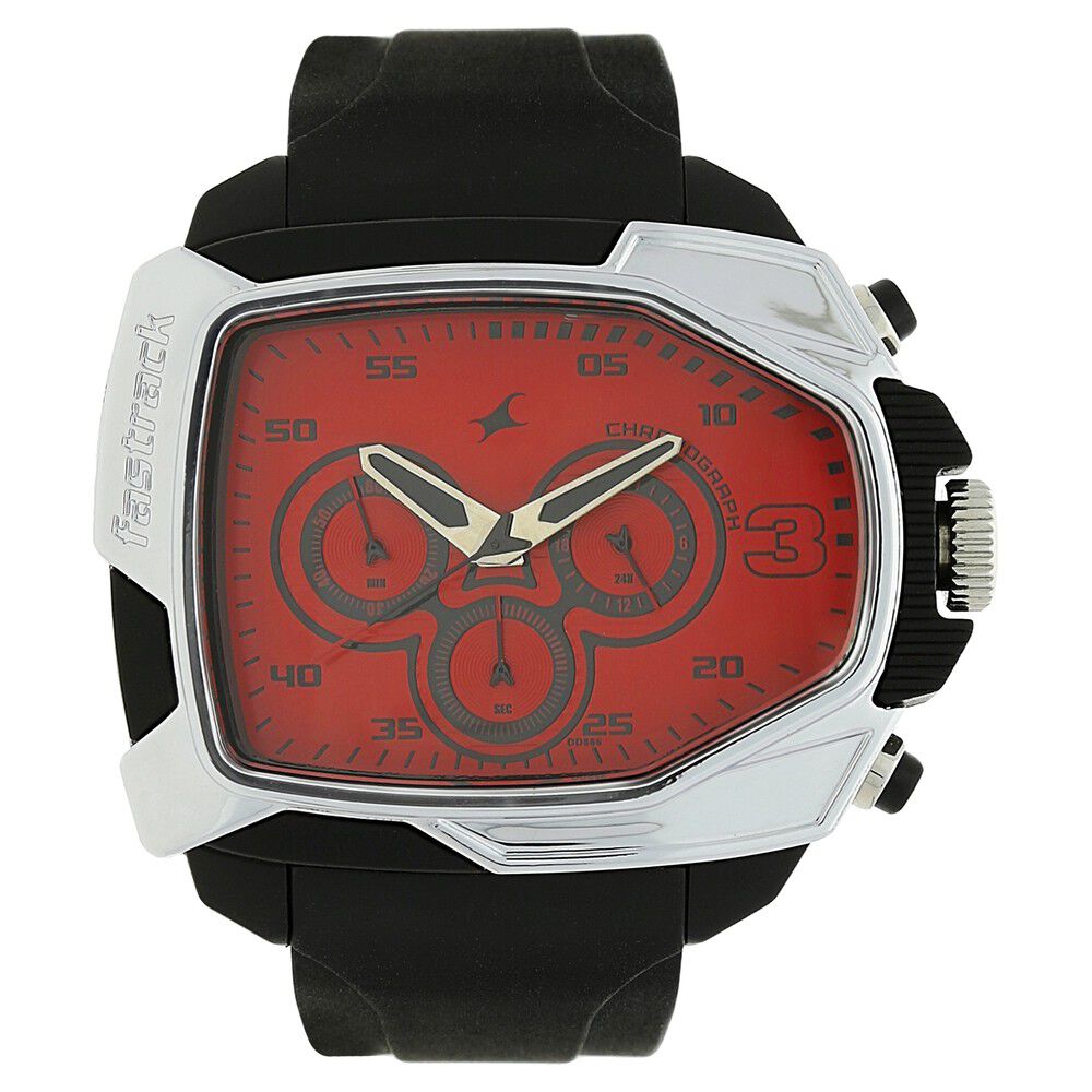 Fastrack Quartz Chronograph Red Dial Plastic Strap Watch for Guys
