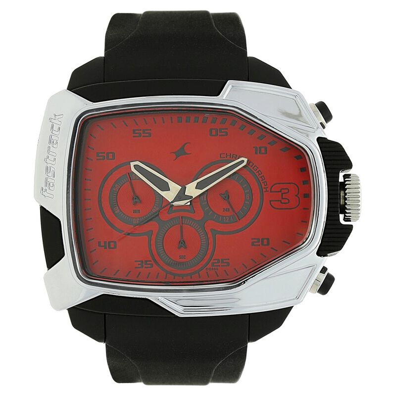 Fastrack Quartz Chronograph Red Dial Plastic Strap Watch for Guys