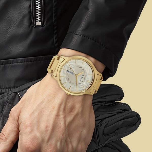 Titan Quartz Analog with Day and Date Yellow Dial Metal Strap Watch for Men - image number 5