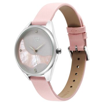 Fastrack Vyb Spotlight Quartz Analog Two Toned Dial Pink Leather Strap Watch For Women