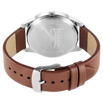 Sonata Force Quartz Analog with Day and Date Black Dial Leather Strap Watch for Men