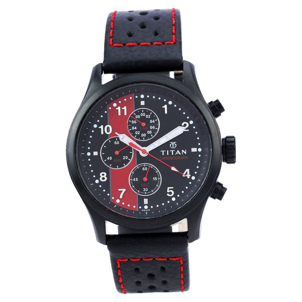 Buy Online Titan Quartz Chronograph Black Dial Leather Strap Watch for Men 1634nl02 Titan