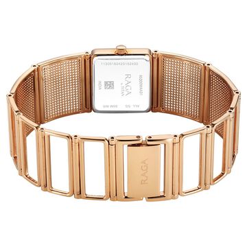 Titan Raga Ethereal Quartz Analog White Mother Of Pearl Dial Rose Gold Stainless Steel Strap Watch For Women