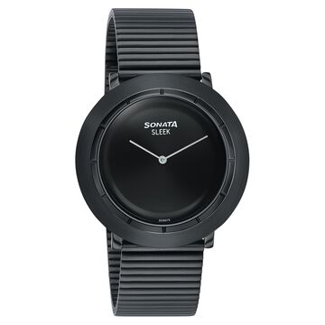 Sonata Sleek Black Dial Black-Tone Metal Bracelet Watch