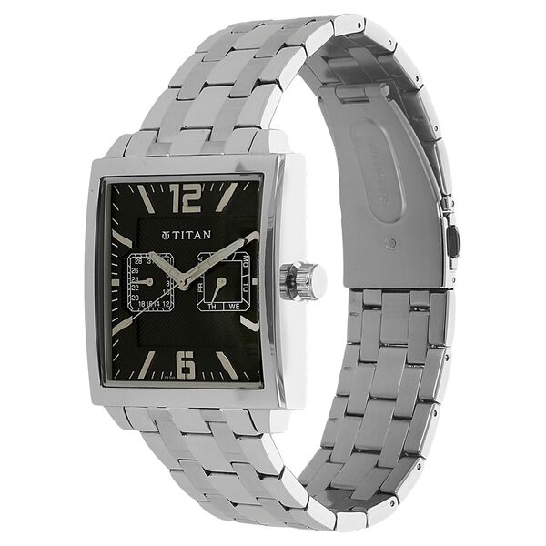 Titan Quartz Analog with Day and Date Black Dial Stainless Steel Strap Watch for Men - image number 1