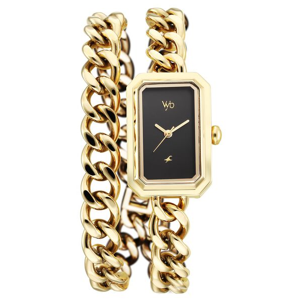 Vyb Showstopper By Fastrack Quartz Analog Black Dial Golden Metal Strap Watch For Girls - image number 1