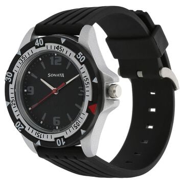 SF Quartz Analog Black Dial Plastic Strap Watch for Men