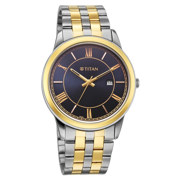 Titan Karishma Festive Analog with Royal Blue Dial Dual Tone Stainless Steel Strap Watch for Men - image number 2