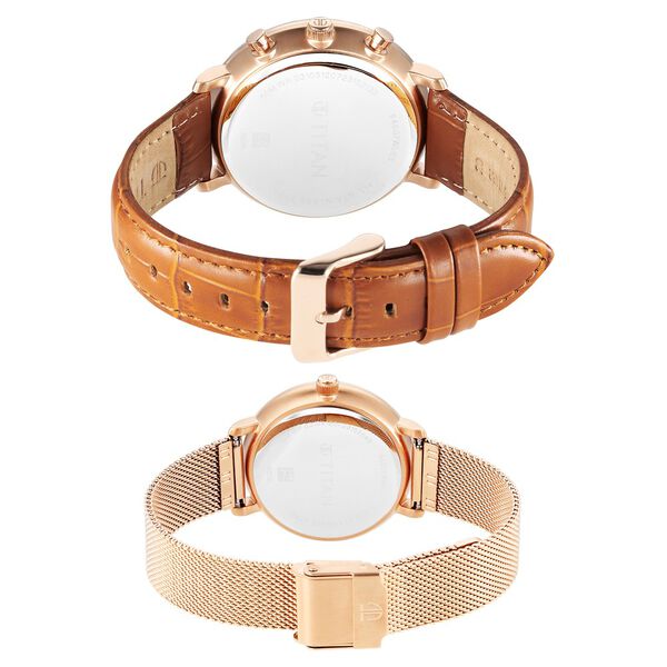 Titan Bandhan Quartz Analog with Date Green Leather and Stainless Steel Strap for Couple - image number 4