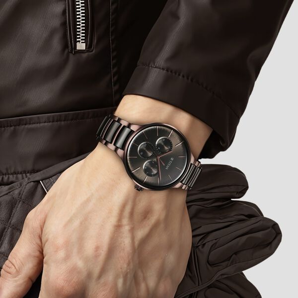 Titan Ceramic Fusion Multifunction Black Dial With Two Toned Color Stainless Steel Strap Watch For Men - image number 7