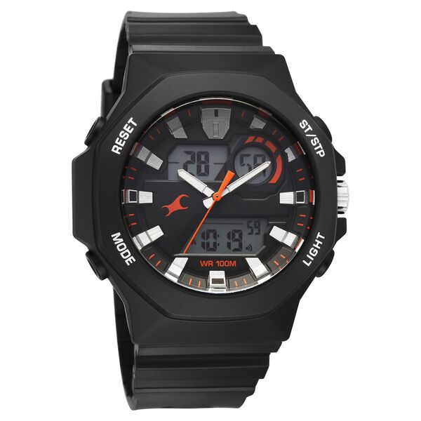 Fastrack Streetstyle Quartz Digital Black Dial Black PU Strap Watch For Guys