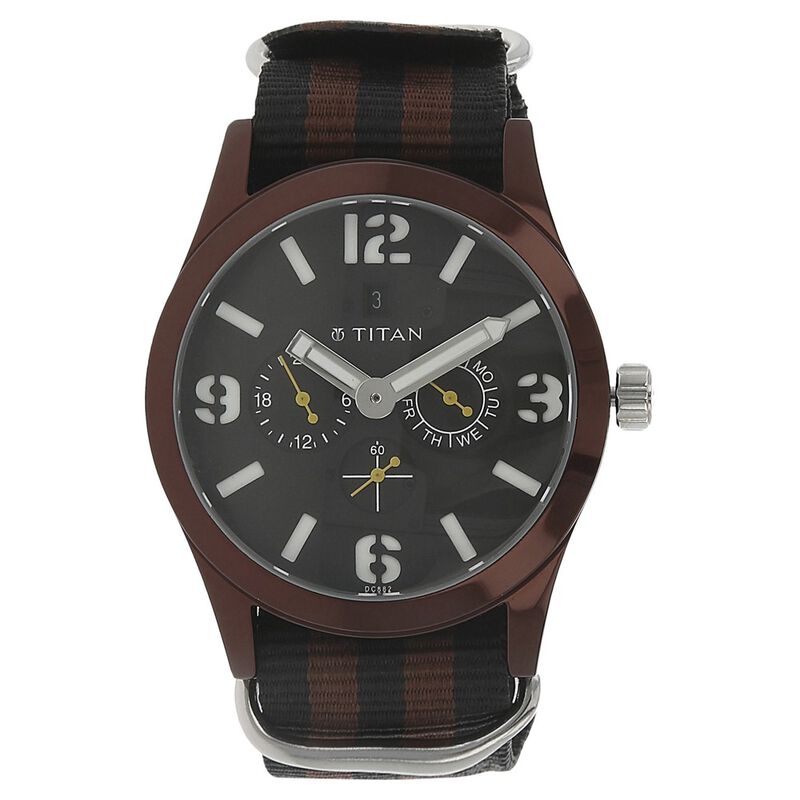 Titan Quartz Multifunction Black Dial Nylon Strap Watch for Men