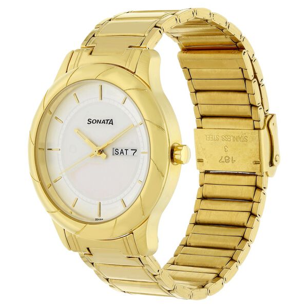 Sonata Quartz Analog White Dial Stainless Steel Strap Watch for Men - image number 2