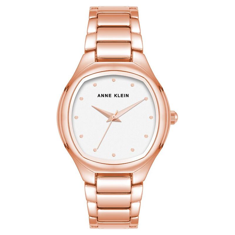 Anne Klein Quartz Analog Silver Dial Rose Gold Metal Strap Watch For Women