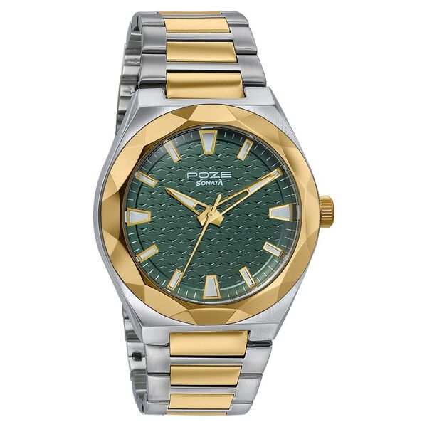 Poze Poze Quartz Analog Green Dial Two Toned Metal Strap Watch For Men - image number 2