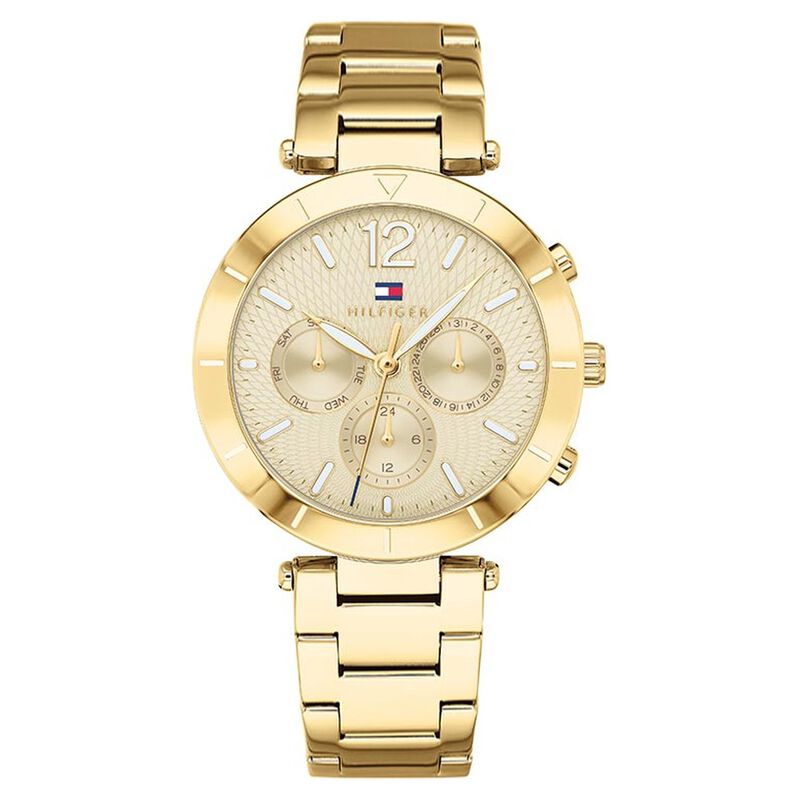 Tommy Hilfiger Quartz Multifunction Golden Dial Stainless Steel Strap Watch for Women
