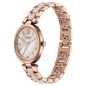 Sonata Poze Quartz Analog Brown Mother Of Pearl Dial Bimetal Strap Watch For Women