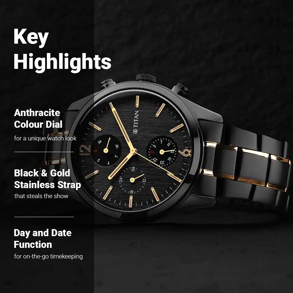 Titan watch black and on sale gold