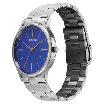 Sonata Aspire Quartz Analog with Date Blue Dial Stainless Steel Strap Watch For Men