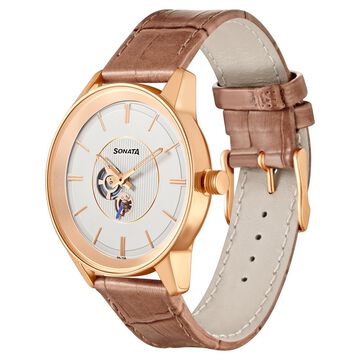 Sonata Quartz Multifunction Silver Dial Leather Strap Watch for Men