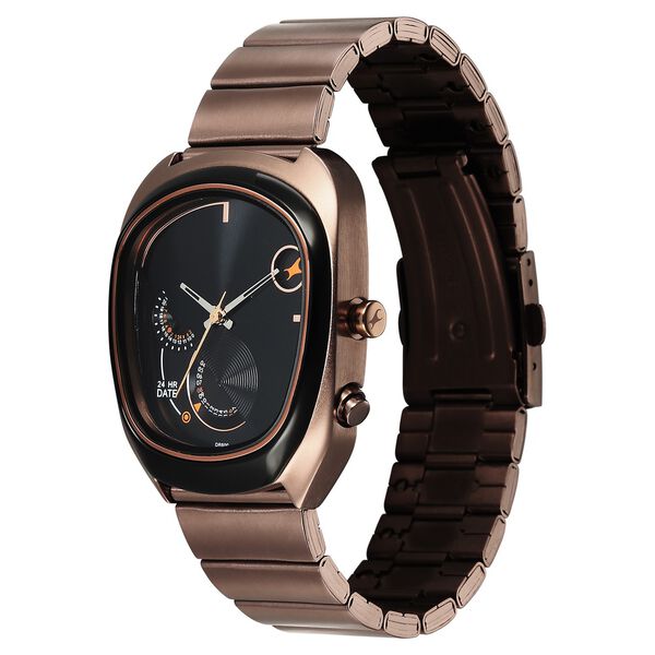 Fastrack UFO Quartz Multifunction Black Dial Brown Stainless Steel Strap Watch For Guys - image number 2