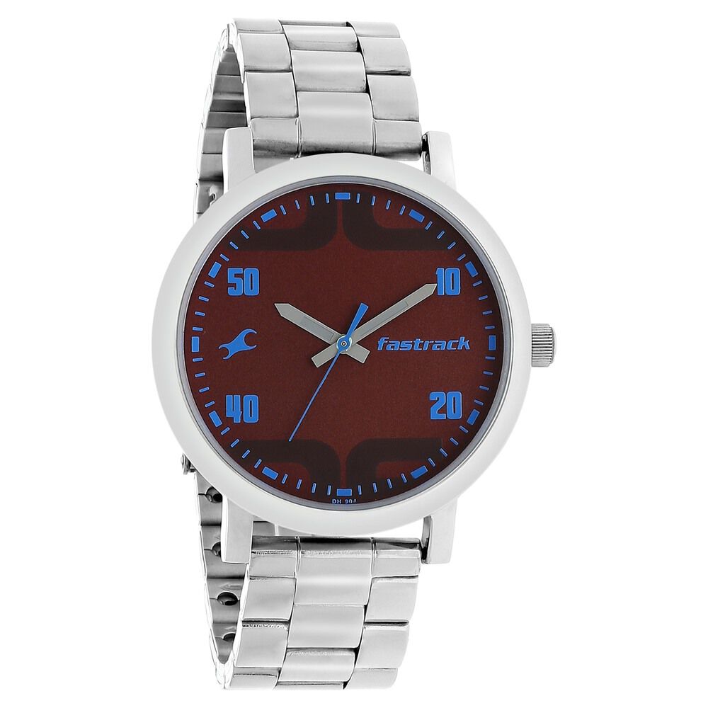 Buy Online Fastrack Bold Quartz Analog Brown Dial Stainless Steel Strap Watch for Guys nn38052sm05 Titan