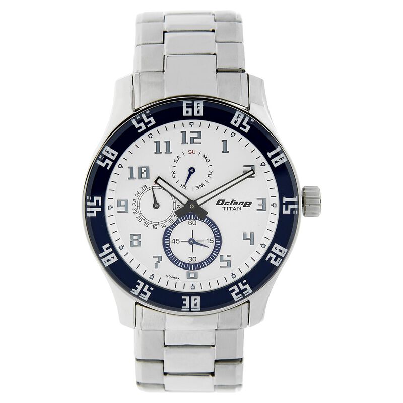 Titan Octane Silver Dial Quartz Multifunction Stainless Steel Strap Watch for Men
