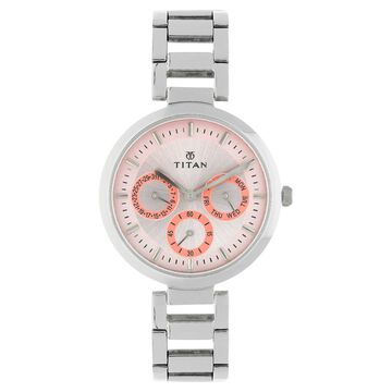 Titan Quartz Multifunction Pink Dial Stainless Steel Strap Watch for Women
