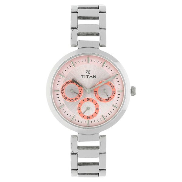 Titan Quartz Multifunction Pink Dial Stainless Steel Strap Watch for Women - image number 0