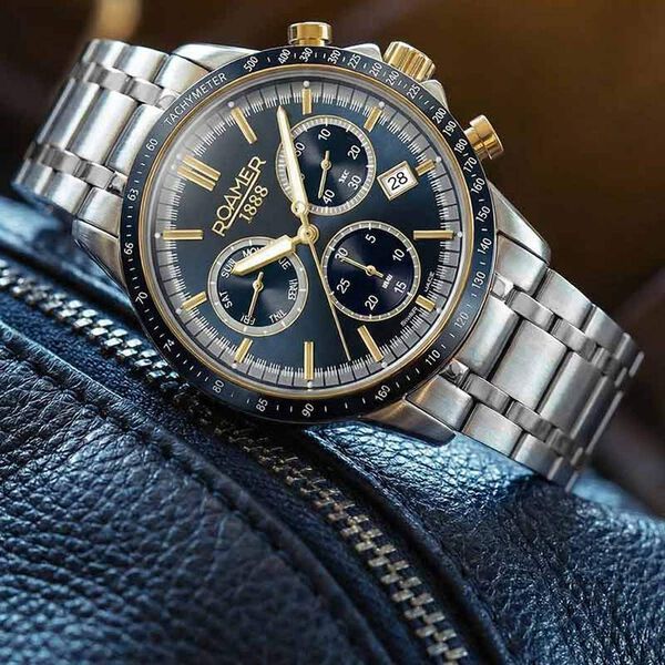 Roamer Mercury Chrono Quartz Chronograph With Date Blue Dial Silver Stainless Steel Strap Watch For Men - image number 0