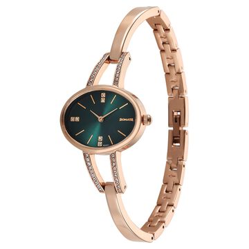 Sonata Aura Quartz Analog Green Dial Rose Gold Stainless Steel Strap Watch For Women