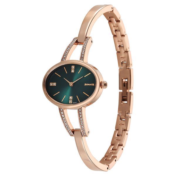 Sonata Aura Quartz Analog Green Dial Rose Gold Stainless Steel Strap Watch For Women - image number 1