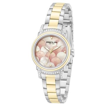 Kenneth Cole Quartz Analog Pink Mother of Pearl Dial Two Toned Stainless Steel Strap Watch For Women
