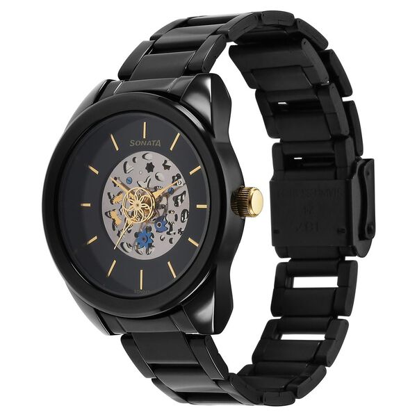 Sonata Unveil Quartz Multifunction Black Dial Stainless Steel Strap Watch for Women - image number 1