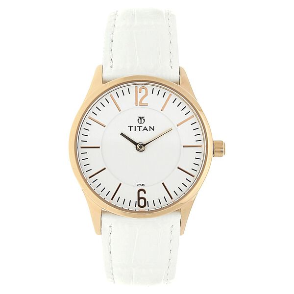 Titan Quartz Analog White Dial Leather Strap Watch for Women - image number 0