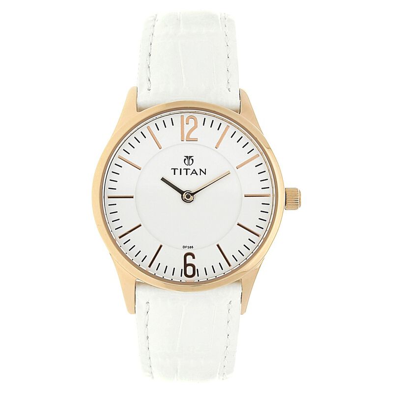 Titan Quartz Analog White Dial Leather Strap Watch for Women