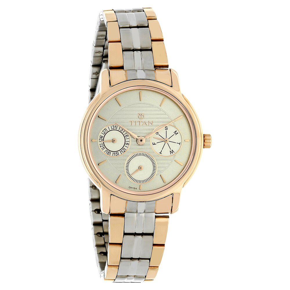 Titan Workwear Beige Dial Women Watch With Stainless Steel Strap