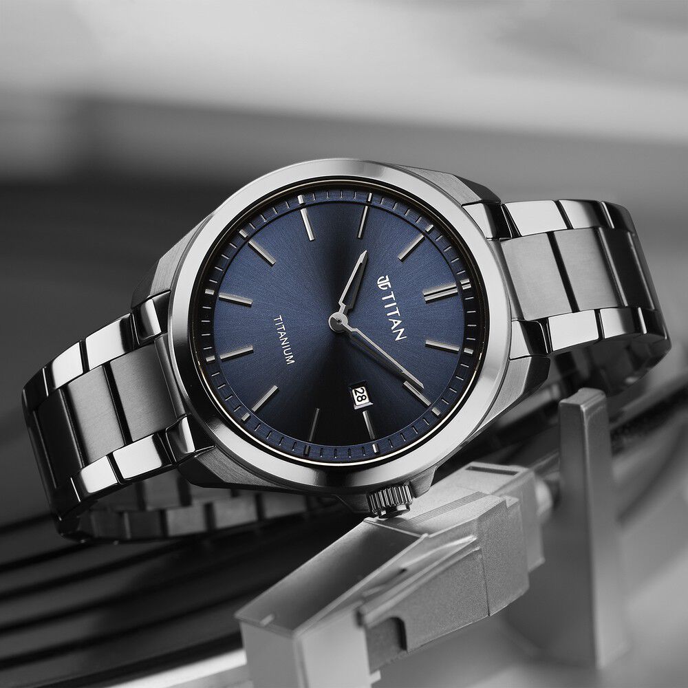 Buy Online Titan Titanium Quartz Analog Blue Dial Titanium Strap Watch for Men 90177tm01 Titan