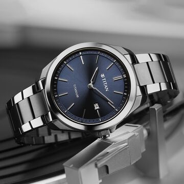 Titan Titanium Quartz Analog Blue Dial Titanium Strap Watch for Men