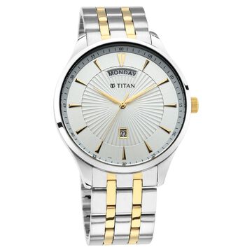 Titan Regalia Opulent White Dial Analog with Day and Date Stainless Steel Strap Watch for Men