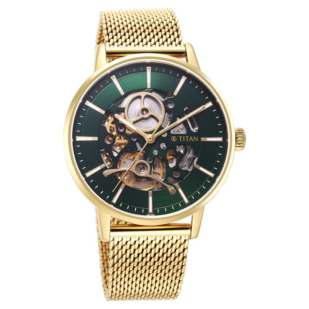 Buy Online Titan Mechanical Slimline Green Dial Mechanical Stainless Steel Strap watch for Men ns90159ym01 Titan
